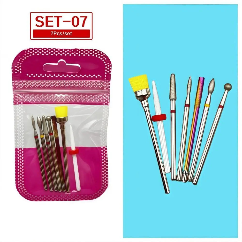 7-Piece Nail Drill Bit Set | Ceramic, Steel & Diamond Kit Nail Drill Bit Set QXL