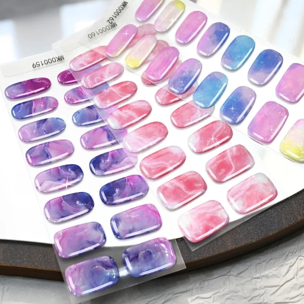 16-Tip UV Nail Strips | 3D Glitter Marble Self-Adhesive Stickers Nail Art Stickers QXL
