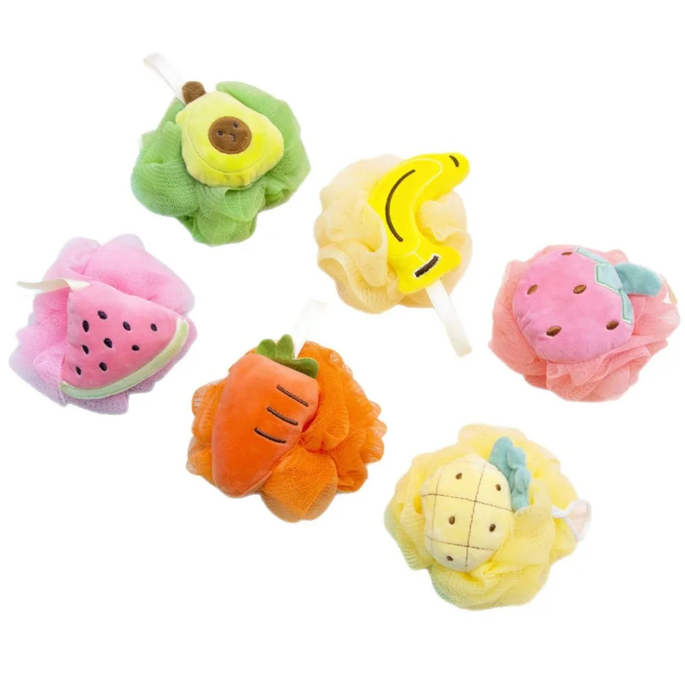 Fruit-Shaped Bath Sponge Ball | Soft PE Scrubbing Net Loofah Bath Scrubber Sponge QXL