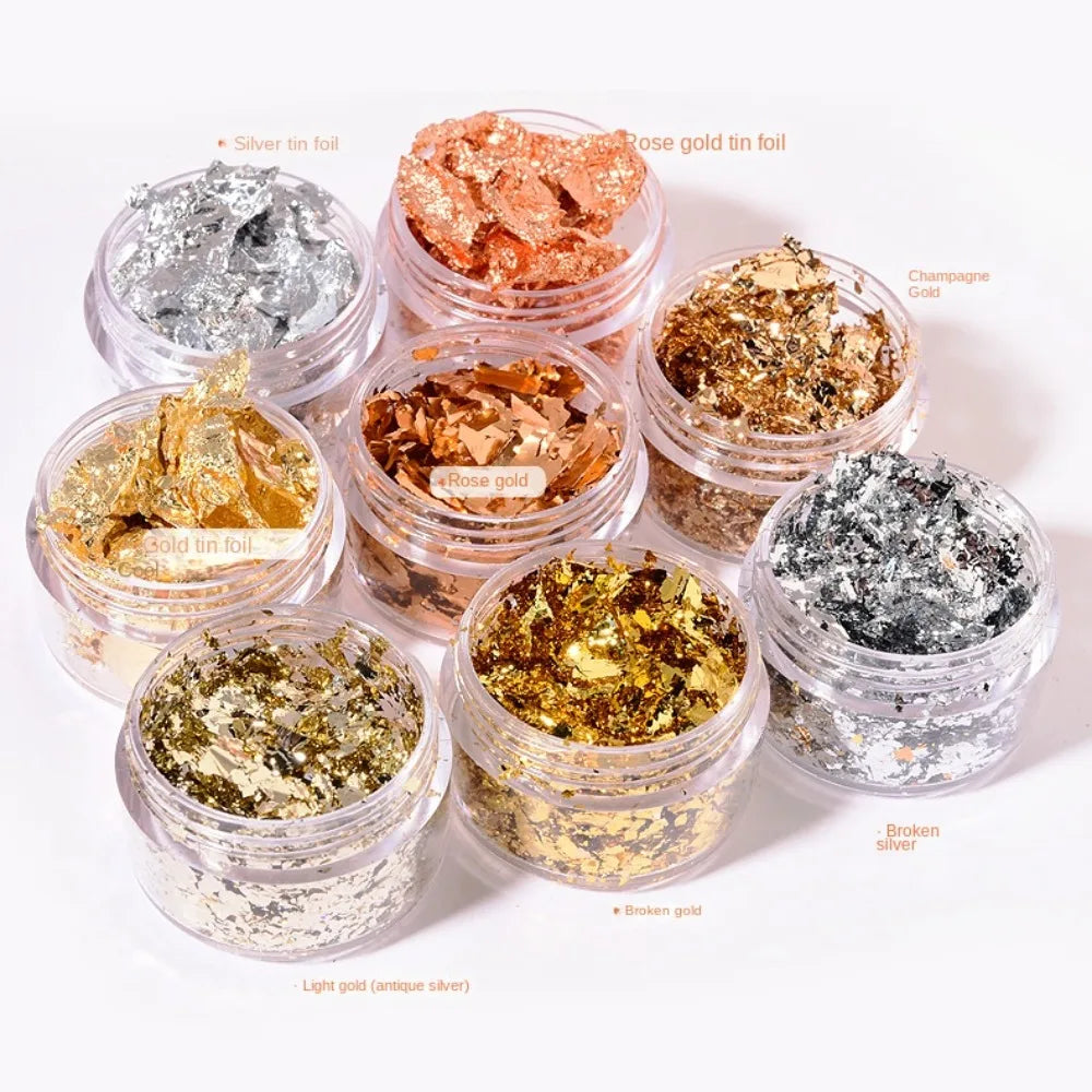 Gold Silver Foil Nail Art Sequins | Irregular Fragment Decoration Nail Art Decoration QXL