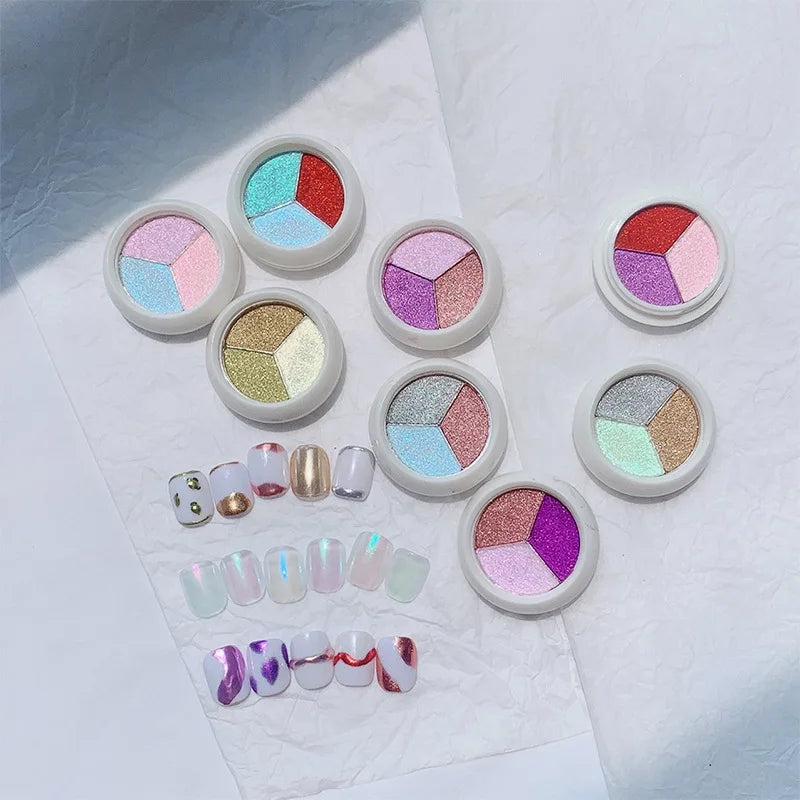3-Color Aurora Magic Mirror Nail Powder | Chrome Glitter Set Mirror Nail Powder QXL
