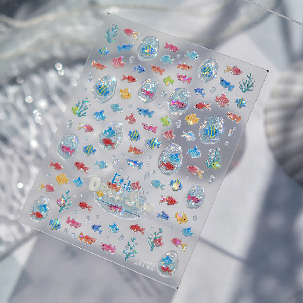 5D Embossed Nail Stickers – Panda, Litchi & Spring Decals