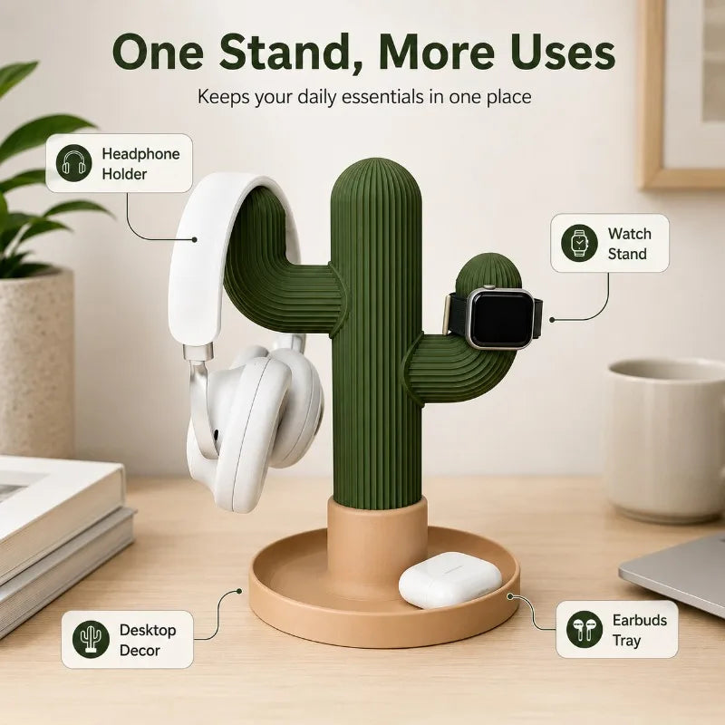 Cactus Headphone Stand & Desk Organizer | Watch & Earbud Tray Headphone Desk Stand QXL