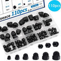 110-Pc Nylon Acorn Cap Nuts M3–M10 PA66 Black Kit + Storage Box Acorn Cap Nut Kit QXL 110PCS