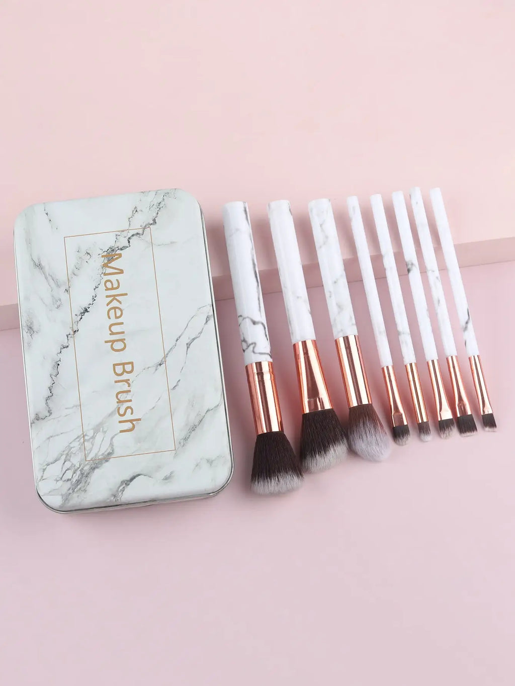 8-Pc Marble Makeup Brush Set with Case | Synthetic Fiber Makeup Brush Set QXL white