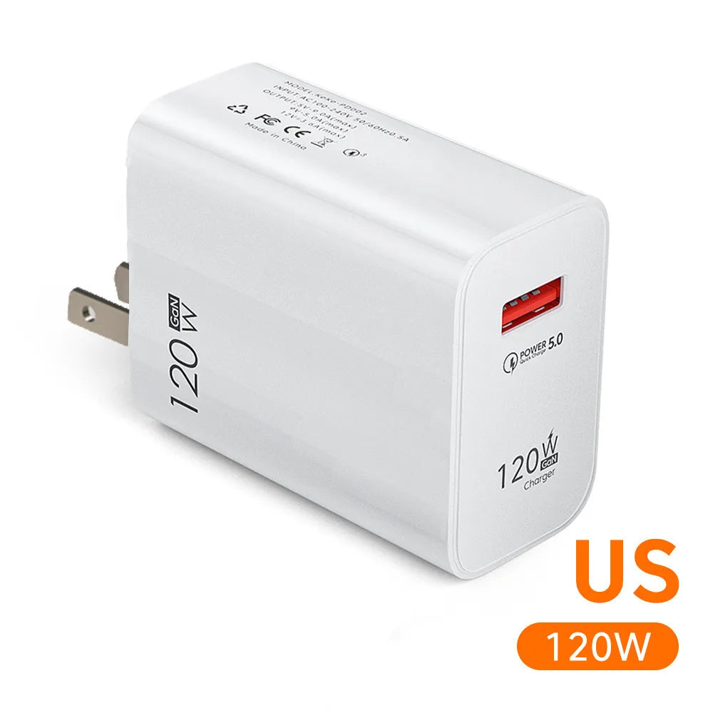120W GaN Fast Charger QC 3.0 Wall Adapter + USB-C Cable GaN Wall Charger QXL Only US Plug