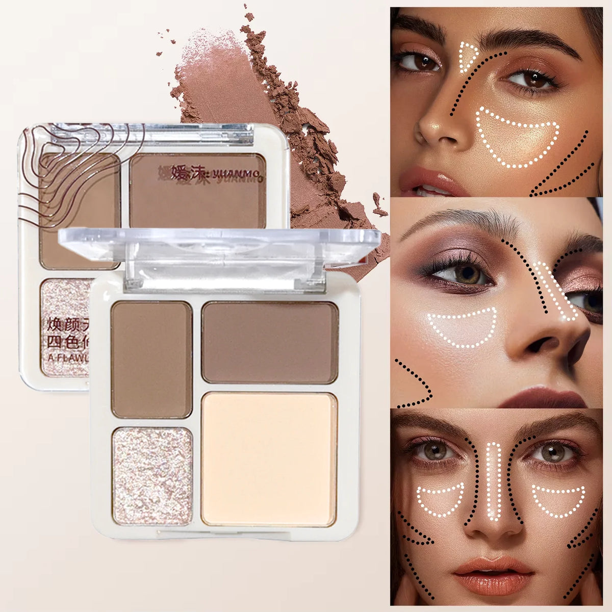 4-Color Highlight & Contour Palette | Matte & Shimmer Contour Highlight Palette QXL