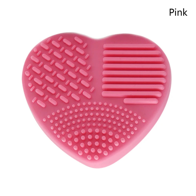 Heart-Shaped Silicone Makeup Brush Cleaning Mat | Portable Brush Cleaning Mat QXL Pink