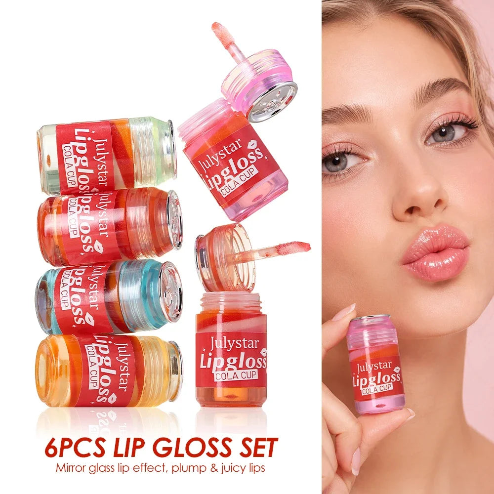 Julystar 6-Pack Shimmer Lip Gloss | Buildable Tint, Mini Can Set Shimmer Lip Gloss Set QXL