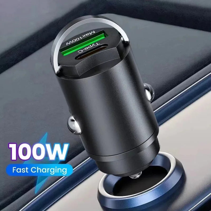 100W Dual Port Car Charger | QC 3.0 & USB-C Fast Charging Car Charger Adapter QXL