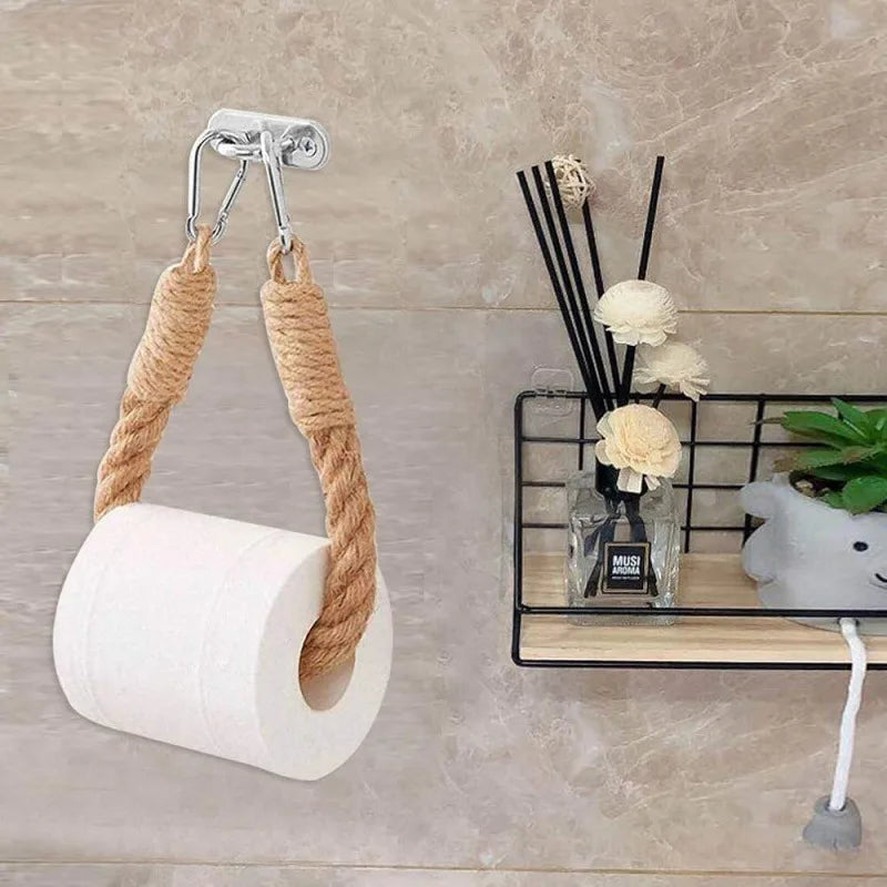 Retro Hemp Rope Toilet Paper Holder | Rust-Proof Steel Toilet Paper Holder QXL