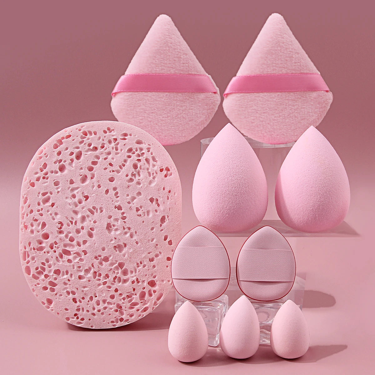 KOSSHOW 10-Pc Makeup Sponge & Powder Puff Kit | Blending Set Makeup Sponge Set QXL