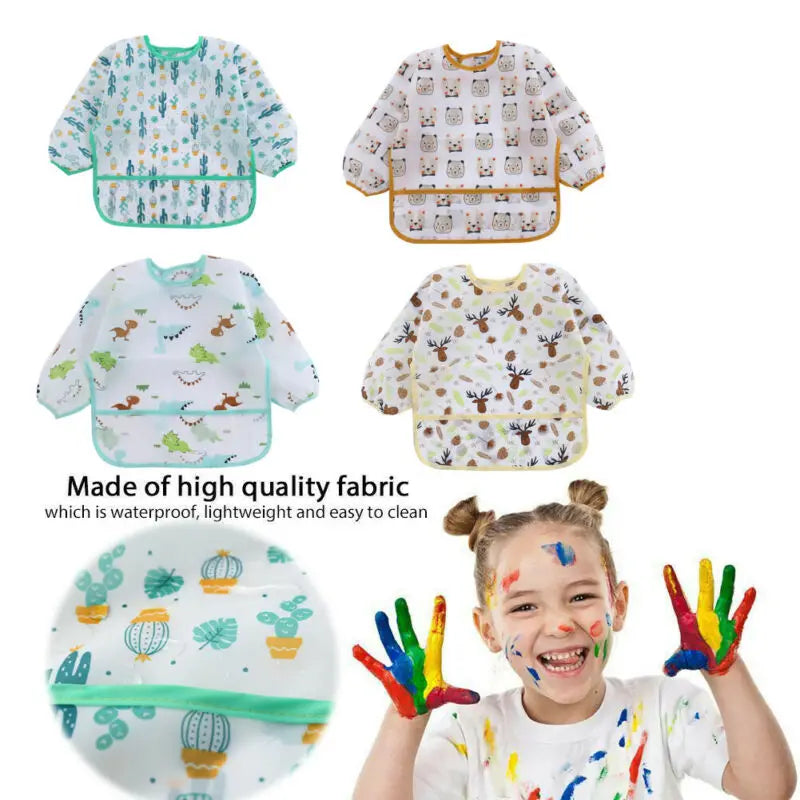 Kids Waterproof Long Sleeve Art Smock Bib Apron | Ages 1–3 Kids Bib Apron QXL