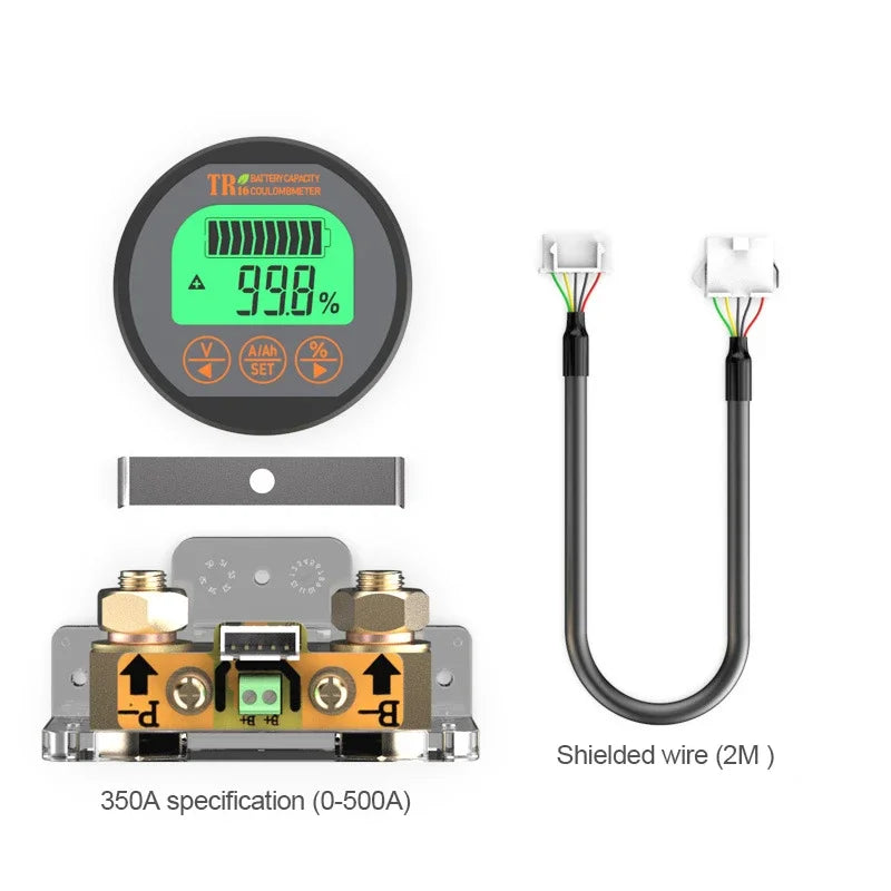 TR16 Digital Battery Capacity Monitor Voltmeter Ammeter 50A–350A Battery Capacity Monitor QXL 120V 350A 2M wire