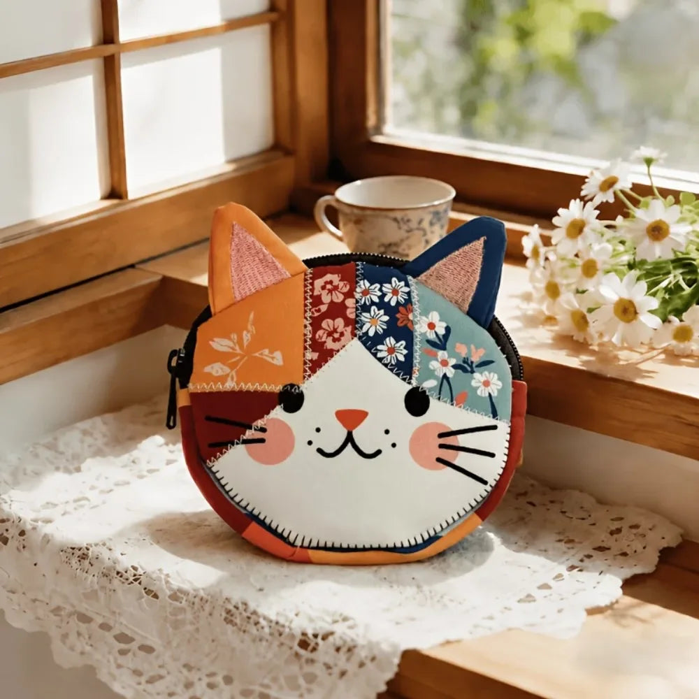 Cat Patchwork Zipper Storage Bag | Japanese Cartoon Pouch Zipper Storage Pouch QXL