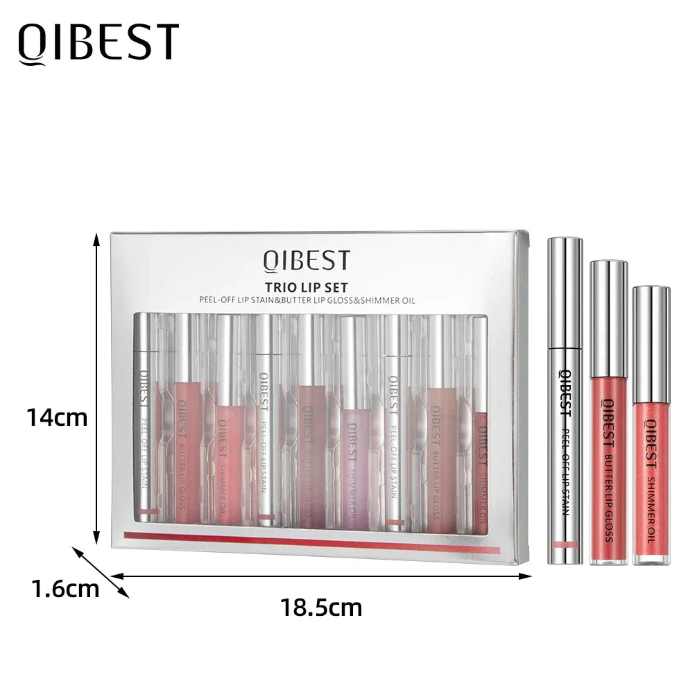 QIBEST 9-Pc Lip Set | Shimmer Oil, Peel-Off Liner & Gloss Lip Makeup Set QXL