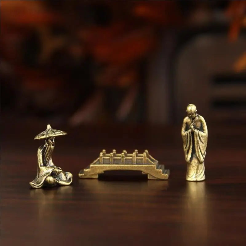 Brass Fisherman Mini Figurine | Retro Desktop Statue Décor Decorative Figurine QXL