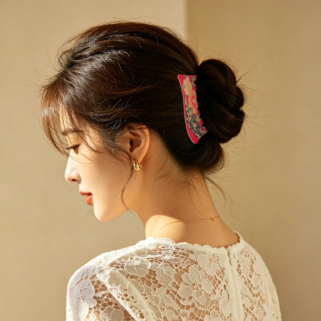 Retro Floral French Hair Side Comb | 7-Tooth U-Shape Acrylic Hair Side Comb QXL