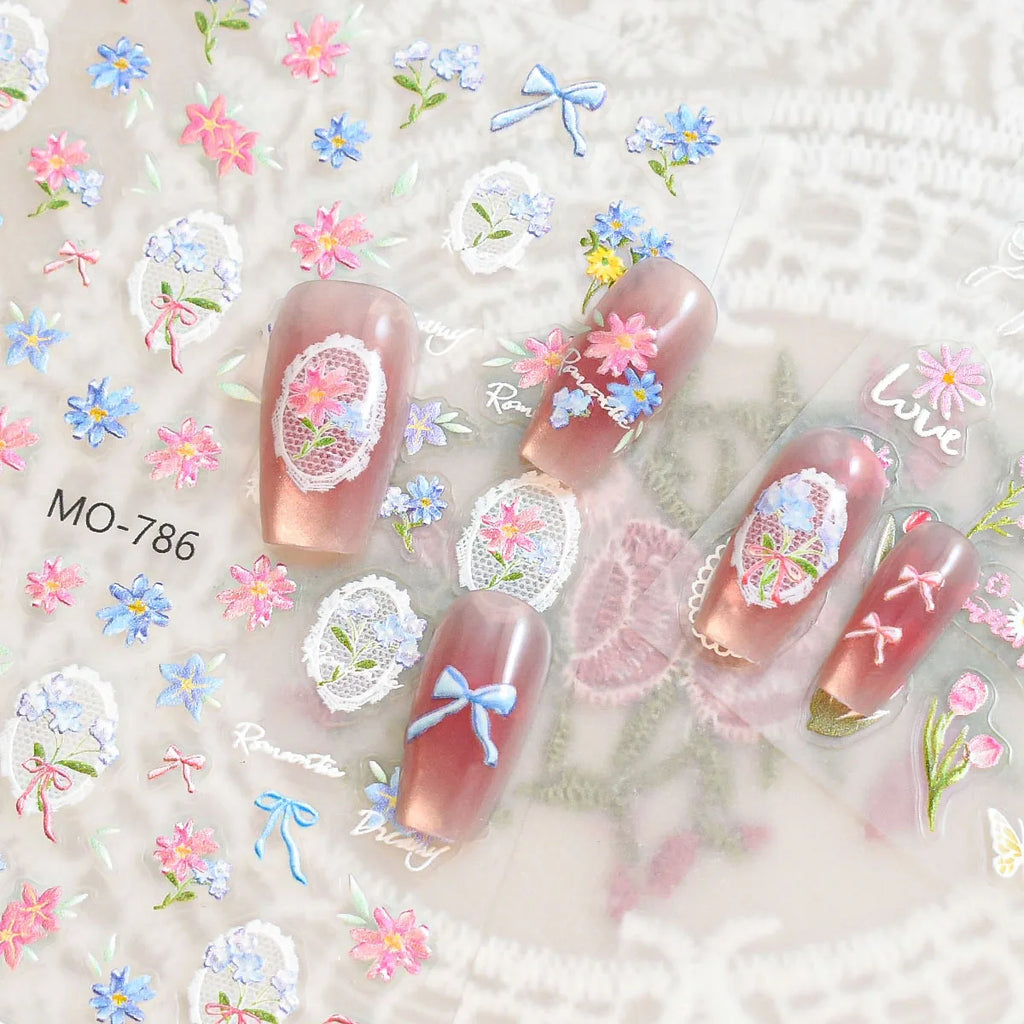 5D Embroidery Floral Nail Stickers | Tulip & Lace Decals Nail Art Stickers QXL