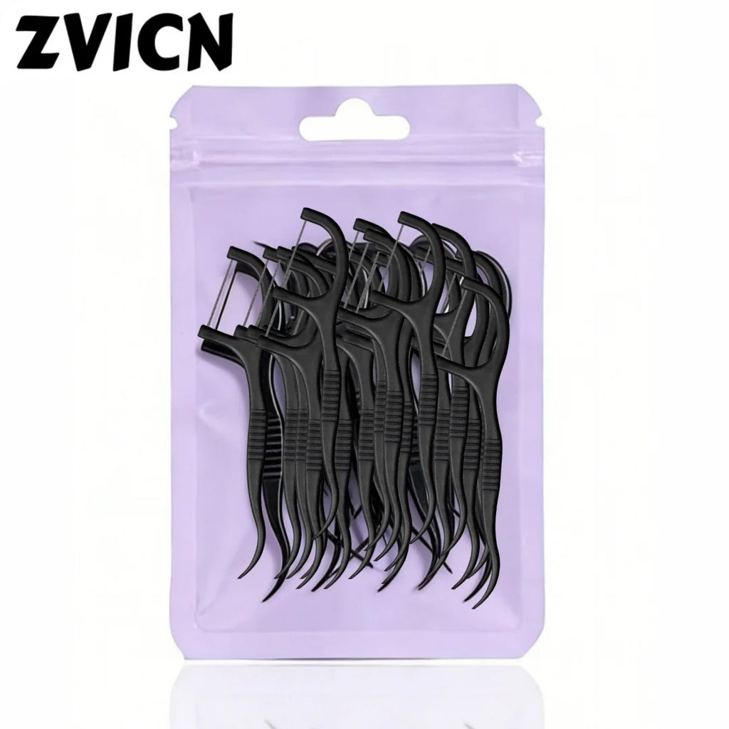 100-Count Bamboo Charcoal Floss Picks | Interdental Oral Care Dental Floss Picks QXL