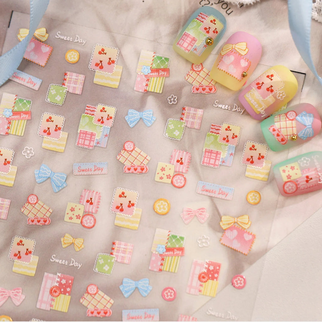 5D Nail Stickers – Plaid Cherry Blossom Bow Decals | DIY Nail Art Stickers QXL