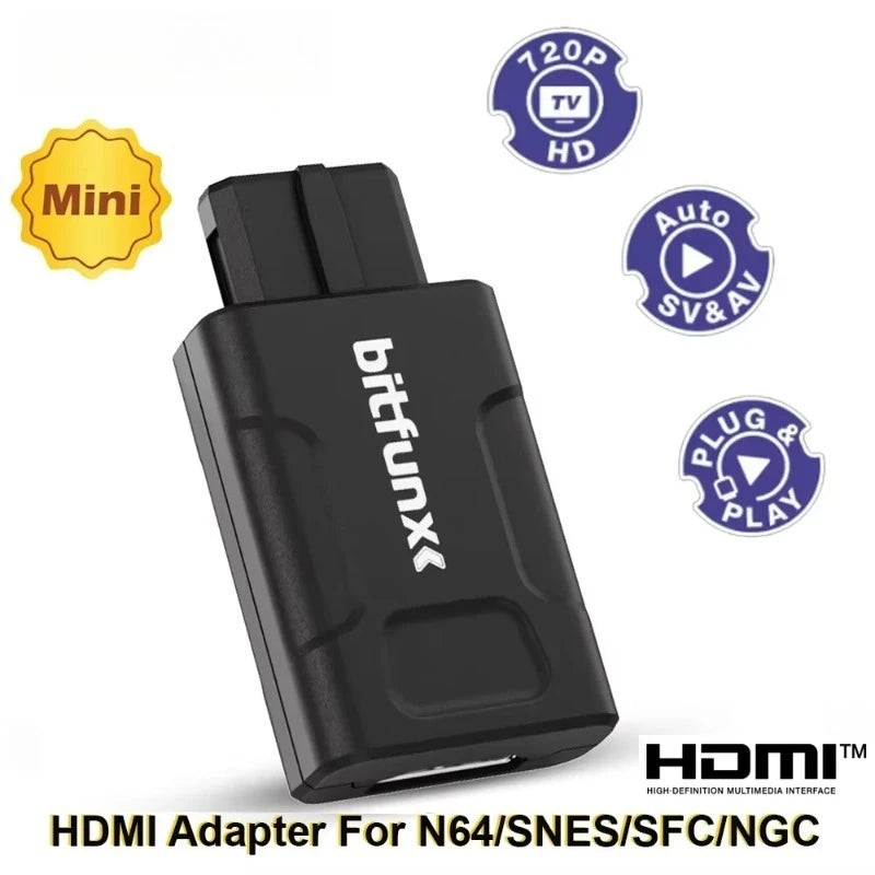 HDMI Adapter for N64/SNES/SFC/NGC – 720p/1080p HD Converter Game Console Adapter QXL black