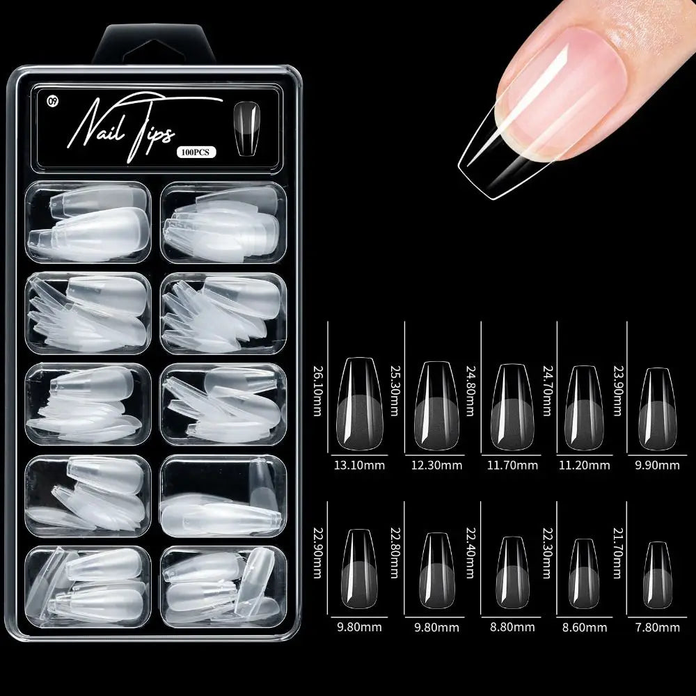 100-Pack Press-On False Nails | Almond Square Coffin Tips Press-On Nail Tips QXL