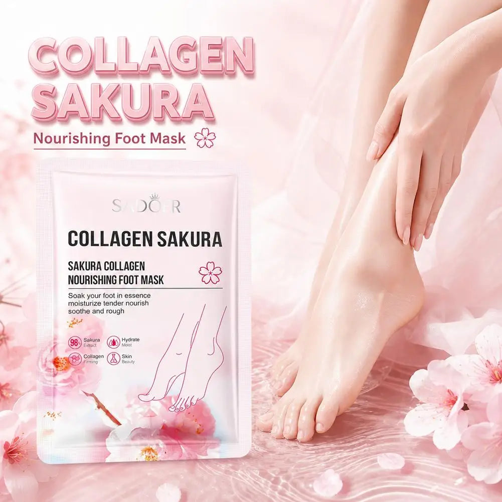 Sakura Collagen Foot Mask – Hydrating & Exfoliating Sock Mask Foot Mask QXL