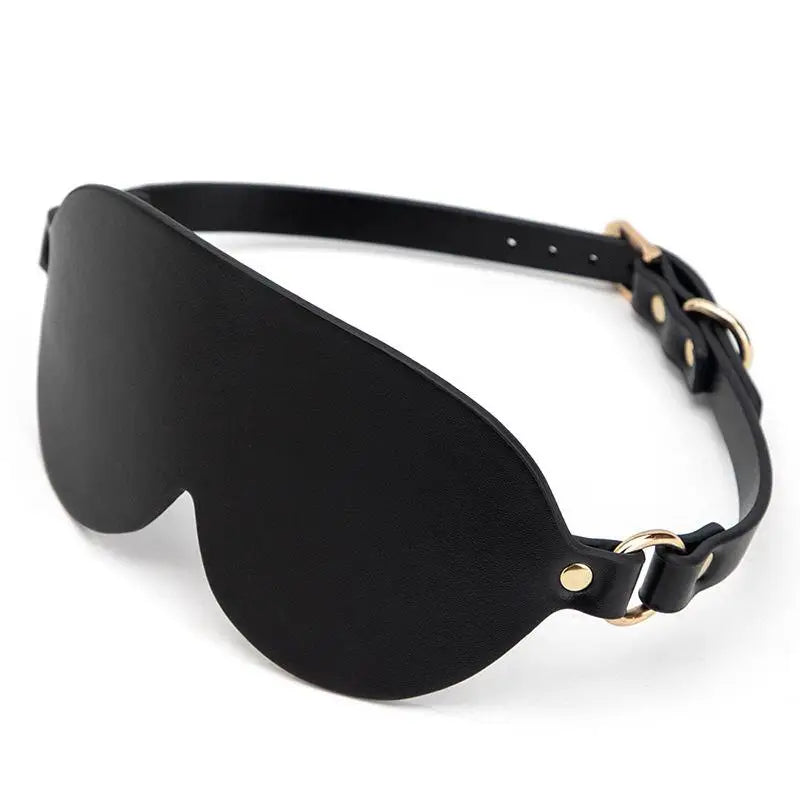 Black PU Leather Eye Mask | Adjustable Gold Buckle Sleep Mask Sleep Eye Mask QXL