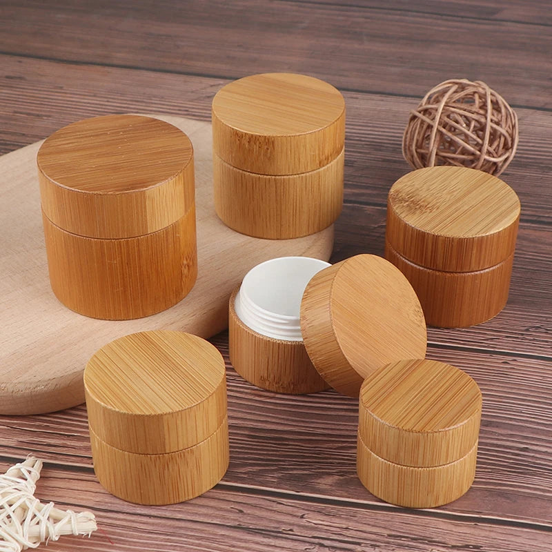 Bamboo & Glass Empty Cosmetic Cream Jar | 5g–50g Refillable Cosmetic Cream Jar QXL