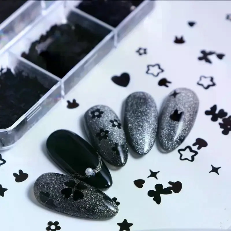 6-Grid Nail Glitter Sequins | Hearts, Butterflies & Stars Nail Glitter Sequins QXL
