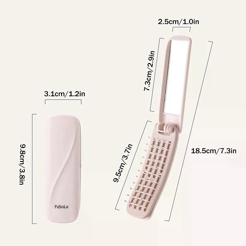 Folding Hair Brush Comb with Mirror | Anti-Static Travel Comb Folding Travel Comb QXL
