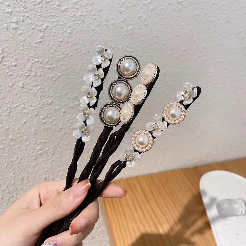 Pearl Flower Clip Bun Twister | Vintage Hair Braider Tool Hair Bun Twister QXL