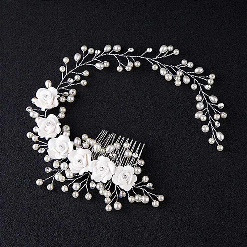 Bridal Pearl Hair Comb | Handmade Flower Wedding Accessory Bridal Hair Comb QXL