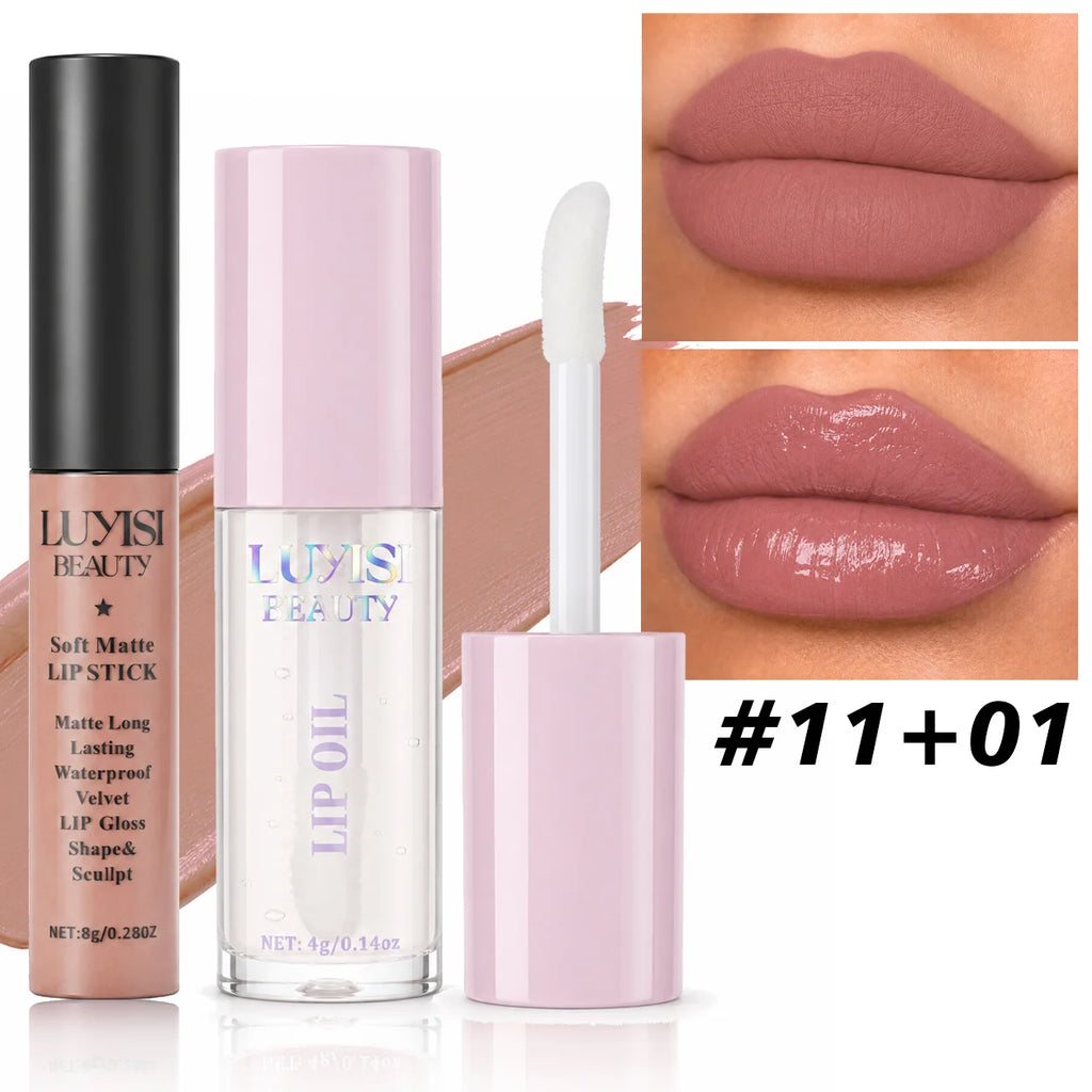 Lip Glaze & Lip Oil Combo | Hydrating Glass-Shine Lip Gloss Set Lip Gloss Set QXL 1101