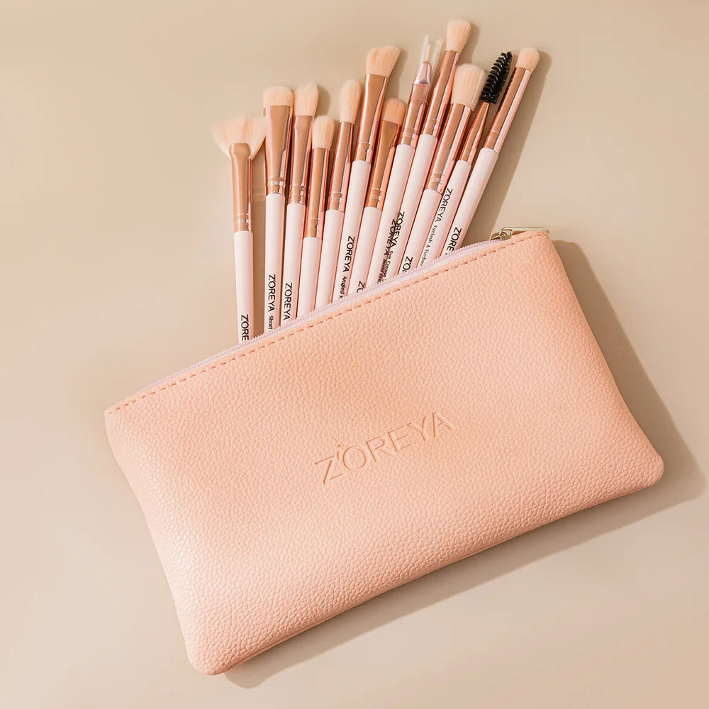 ZOREYA 12-Piece Eye Makeup Brush Set | Eyeshadow & Concealer Eye Makeup Brush Set QXL Pink set with bag