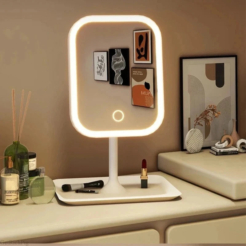 LED Vanity Makeup Mirror | 3-Color Touch Dimming Desk Mirror LED Vanity Mirror QXL