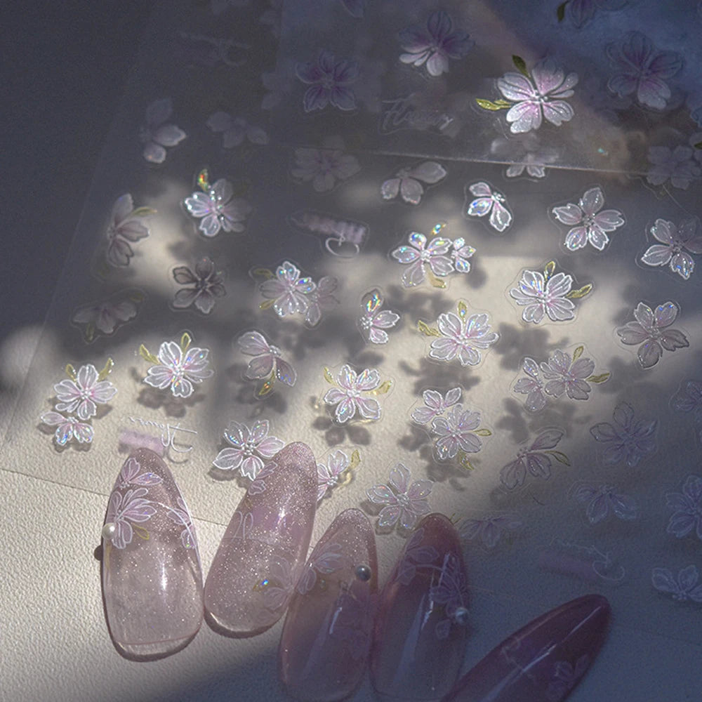 5D Jelly Flower Nail Stickers | Floral Self-Adhesive Decals Nail Art Stickers QXL