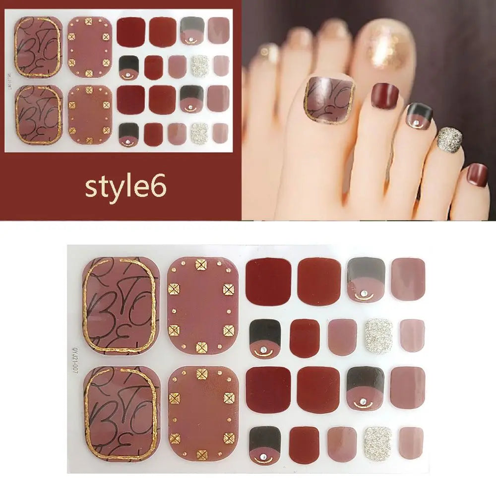 Waterproof Toe Nail Stickers | 22-Tip Full Cover Nail Wraps Toe Nail Stickers QXL style6