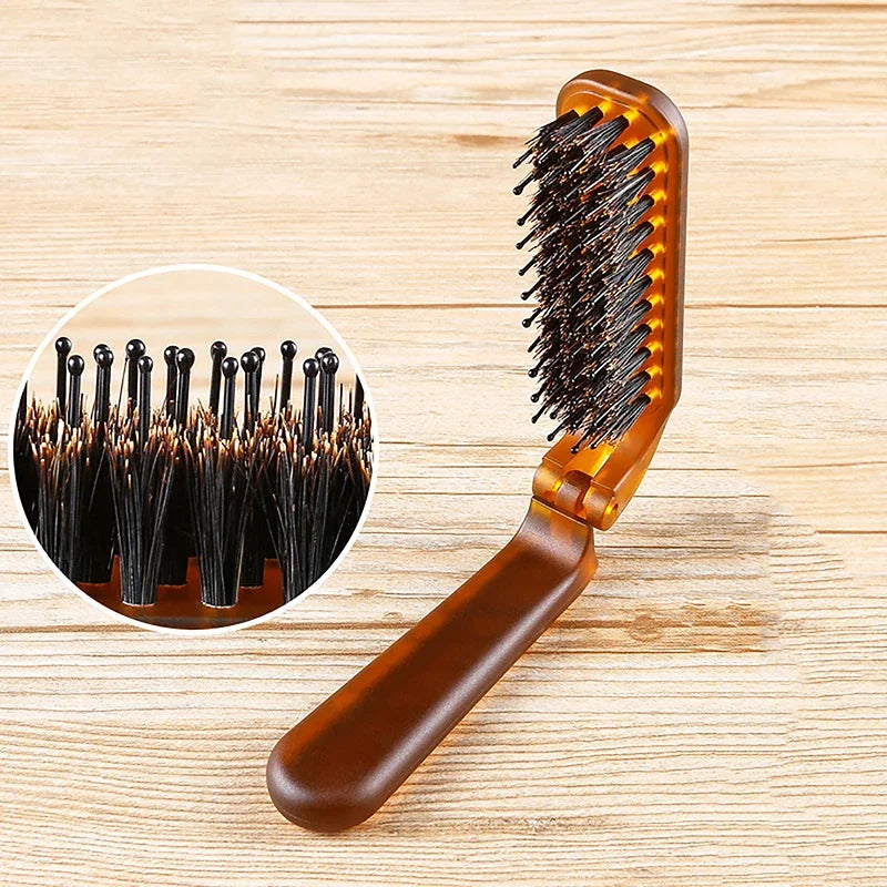 Boar Bristle Foldable Pocket Hair Brush | Amber Travel Comb Foldable Hair Brush QXL