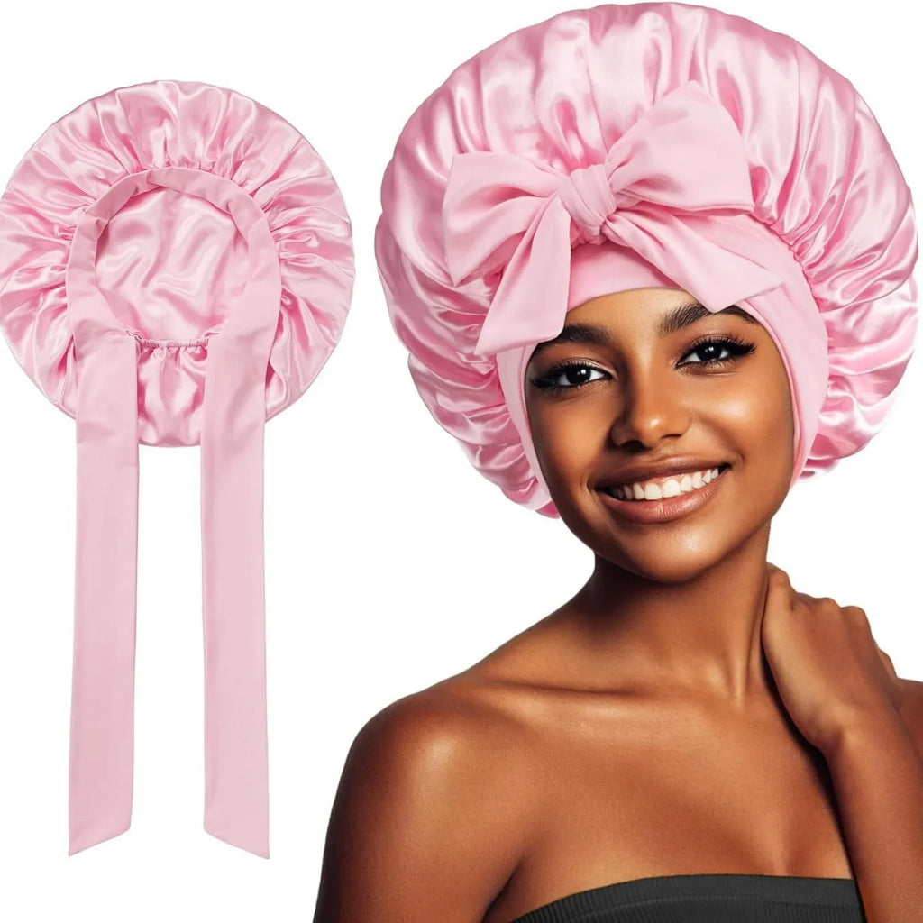 Women's Satin Sleep Bonnet | Wide Edge Two-Tail Hair Hat Satin Sleep Bonnet QXL