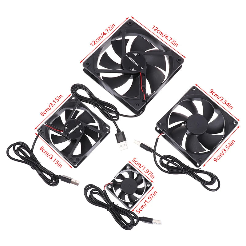 5V USB Brushless Cooling Fan 50–120mm | Router, TV Box, PC USB Cooling Fan QXL
