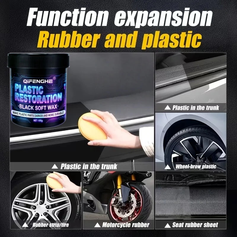 Plastic Restoration Wax & Sponge | Restores Faded Black Trim Car Plastic Restorer QXL