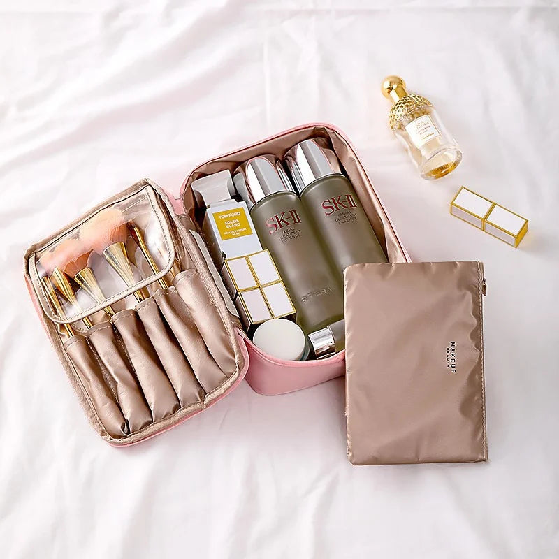 Large Waterproof Makeup Bag – Travel Cosmetic Organizer & Brush Bag Cosmetic Travel Bag QXL