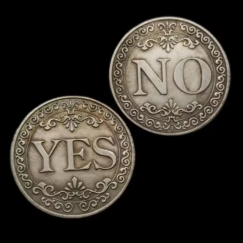 Double-Sided YES/NO Lucky Coin | Antique Silver Floral Gift Novelty Collectible Coin QXL