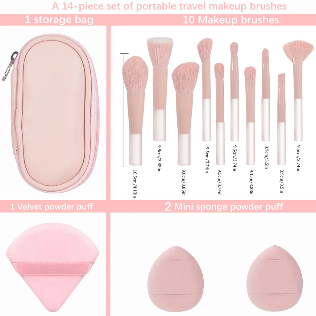 10-Piece Travel Makeup Brush, Sponge & Powder Puff Kit Travel Makeup Brush Set QXL 14 pcs style 6