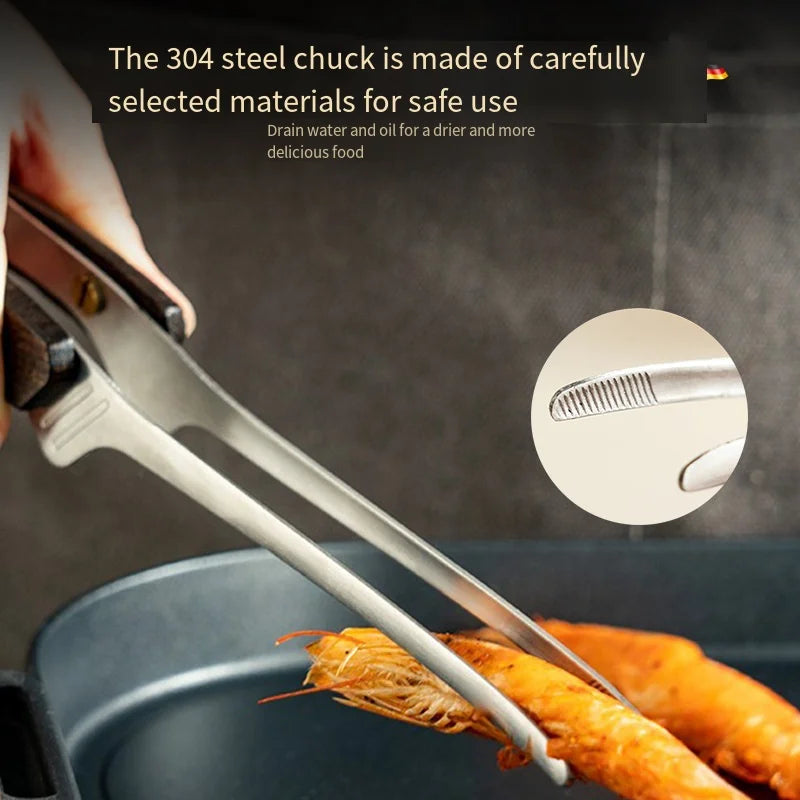 304 Stainless Steel BBQ Tongs | Wooden Handle Grill Tongs BBQ Grill Tongs QXL