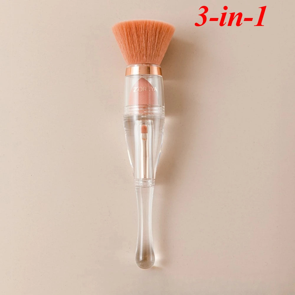 3-in-1 Makeup Brush | Powder, Sponge & Detail – Travel Kit Makeup Brush Set QXL 3 in 1 A