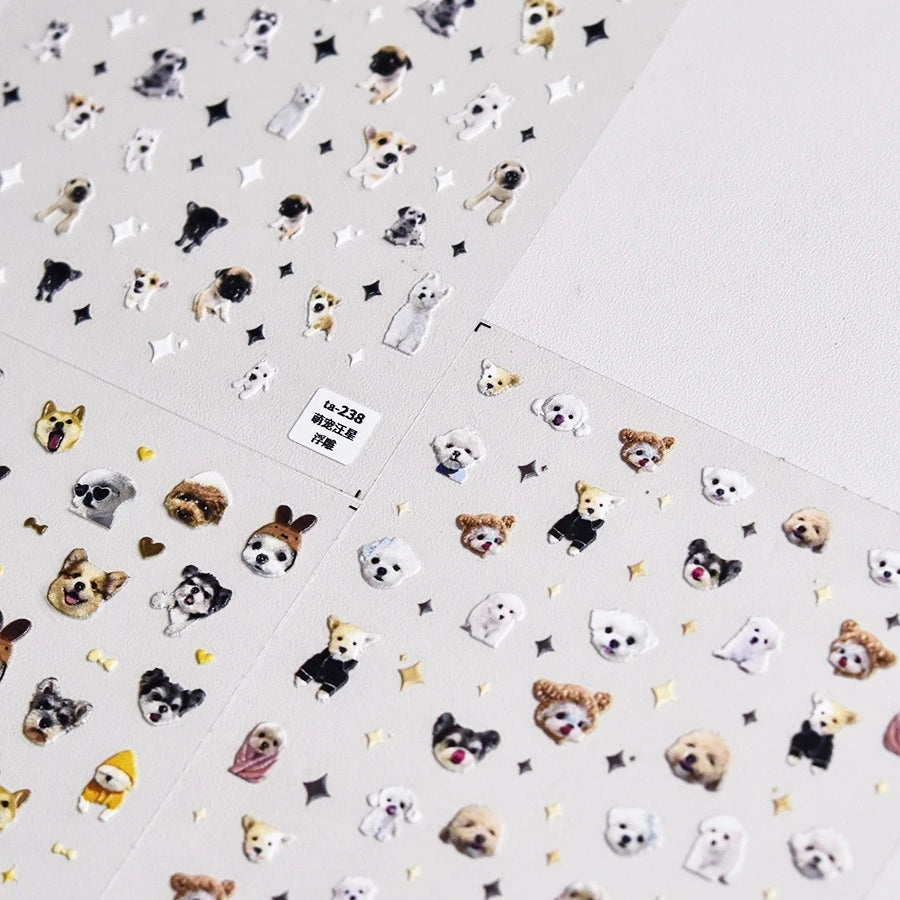 3D Embossed Animal Nail Stickers | Dog Cat Bunny Decals Nail Art Stickers QXL