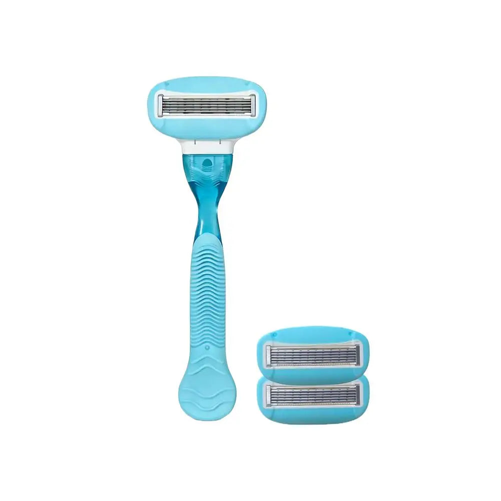 Women's 5-Blade Body Razor | Non-Slip Grip & Spare Blades Women's Body Razor QXL blue